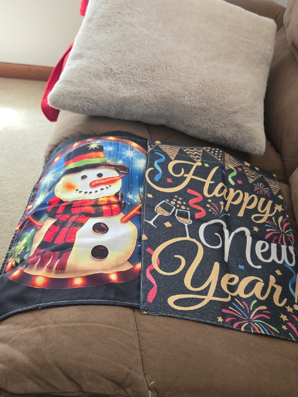 Holiday Double-Sided Decorative Pillow Cover - Snowman & Happy New Year